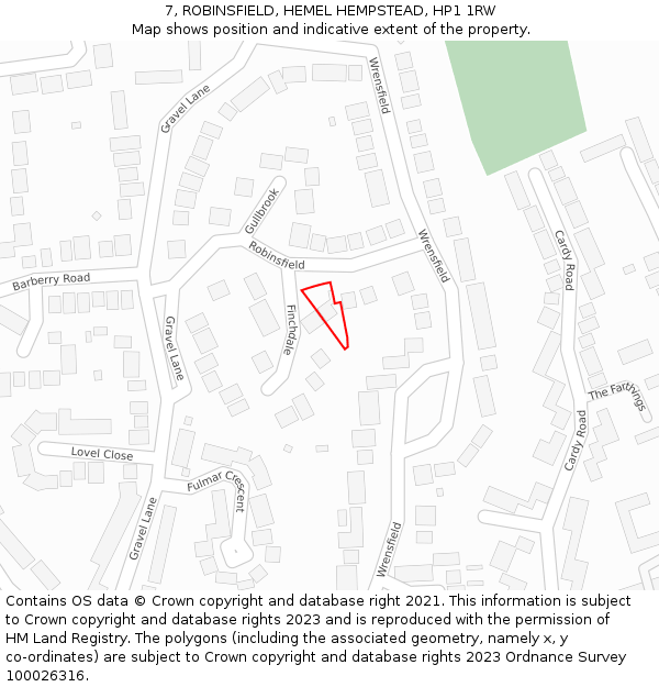 7, ROBINSFIELD, HEMEL HEMPSTEAD, HP1 1RW: Location map and indicative extent of plot