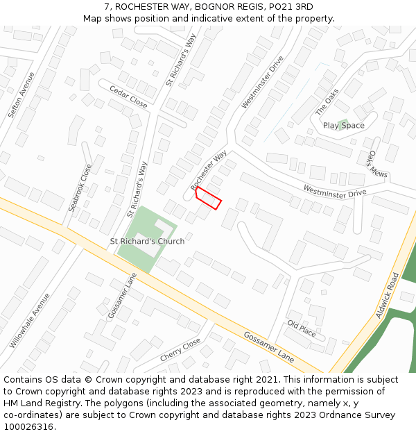 7, ROCHESTER WAY, BOGNOR REGIS, PO21 3RD: Location map and indicative extent of plot