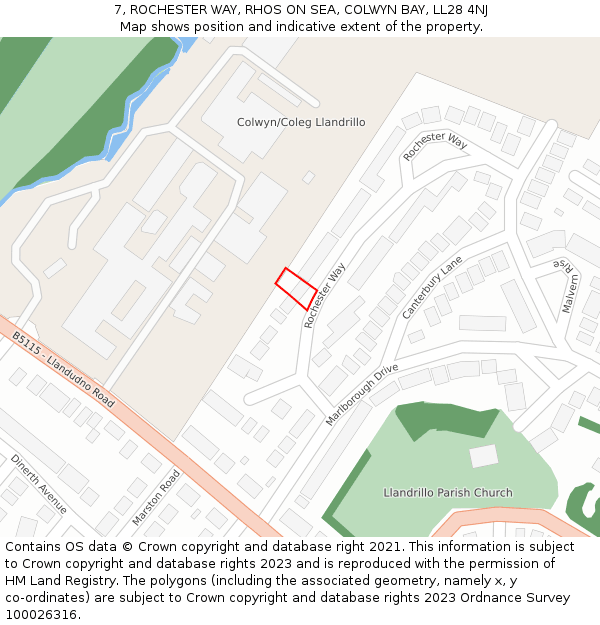 7, ROCHESTER WAY, RHOS ON SEA, COLWYN BAY, LL28 4NJ: Location map and indicative extent of plot