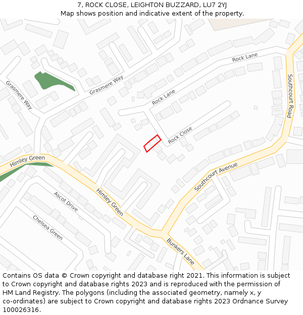 7, ROCK CLOSE, LEIGHTON BUZZARD, LU7 2YJ: Location map and indicative extent of plot