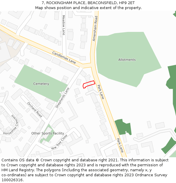 7, ROCKINGHAM PLACE, BEACONSFIELD, HP9 2ET: Location map and indicative extent of plot