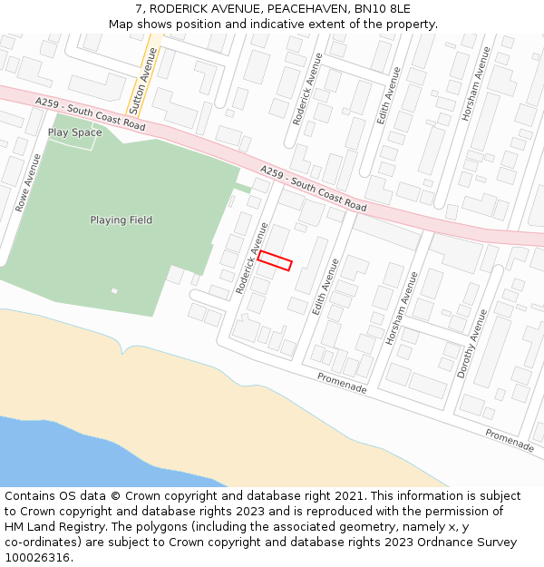 7, RODERICK AVENUE, PEACEHAVEN, BN10 8LE: Location map and indicative extent of plot