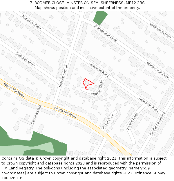 7, RODMER CLOSE, MINSTER ON SEA, SHEERNESS, ME12 2BS: Location map and indicative extent of plot