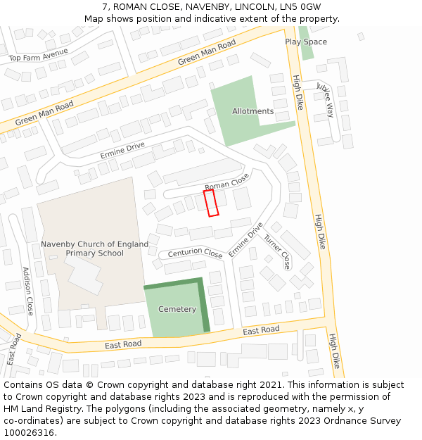 7, ROMAN CLOSE, NAVENBY, LINCOLN, LN5 0GW: Location map and indicative extent of plot