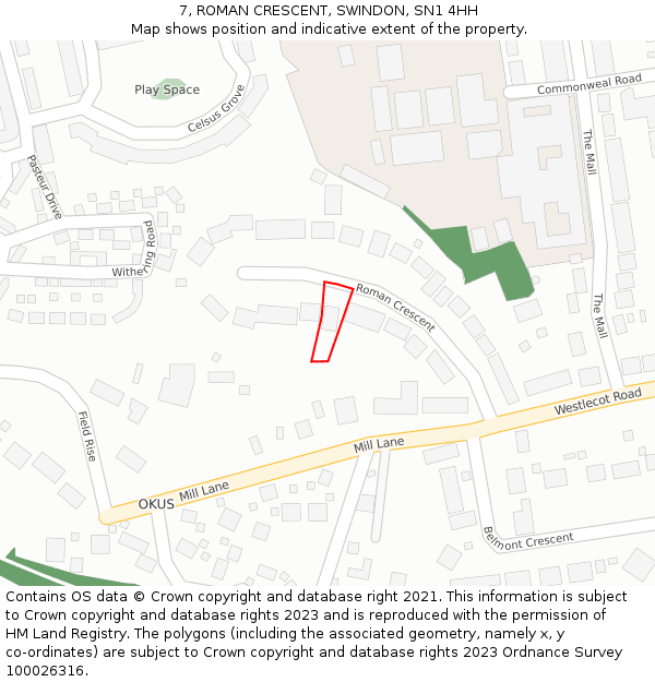 7, ROMAN CRESCENT, SWINDON, SN1 4HH: Location map and indicative extent of plot