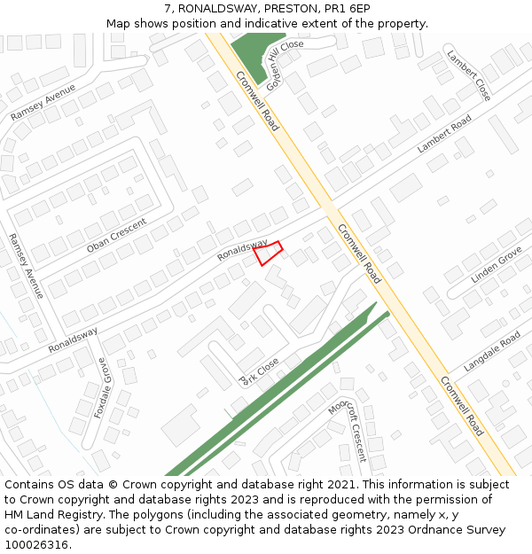 7, RONALDSWAY, PRESTON, PR1 6EP: Location map and indicative extent of plot