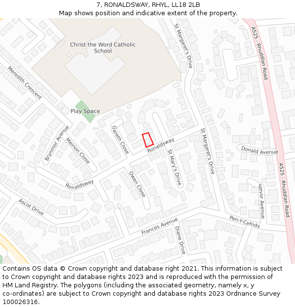 7, RONALDSWAY, RHYL, LL18 2LB: Location map and indicative extent of plot