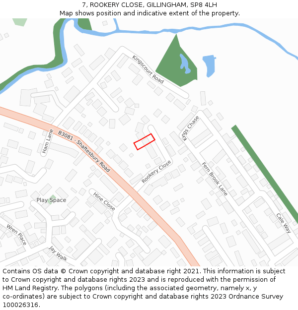 7, ROOKERY CLOSE, GILLINGHAM, SP8 4LH: Location map and indicative extent of plot