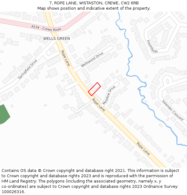 7, ROPE LANE, WISTASTON, CREWE, CW2 6RB: Location map and indicative extent of plot