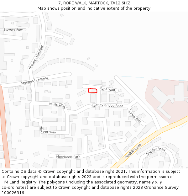 7, ROPE WALK, MARTOCK, TA12 6HZ: Location map and indicative extent of plot