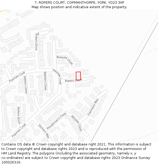 7, ROPERS COURT, COPMANTHORPE, YORK, YO23 3XP: Location map and indicative extent of plot
