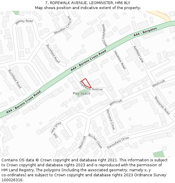 7, ROPEWALK AVENUE, LEOMINSTER, HR6 8LY: Location map and indicative extent of plot