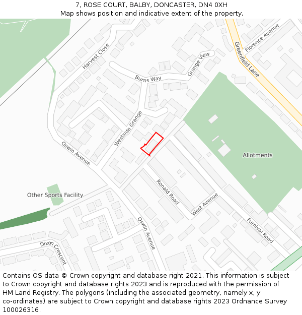 7, ROSE COURT, BALBY, DONCASTER, DN4 0XH: Location map and indicative extent of plot
