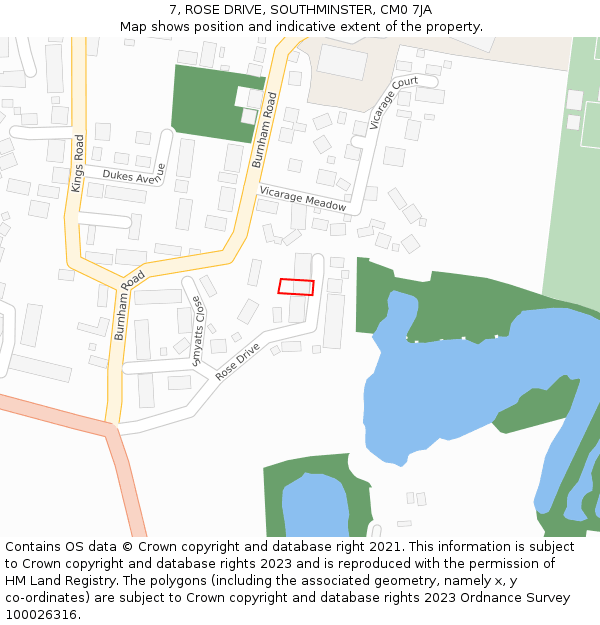 7, ROSE DRIVE, SOUTHMINSTER, CM0 7JA: Location map and indicative extent of plot