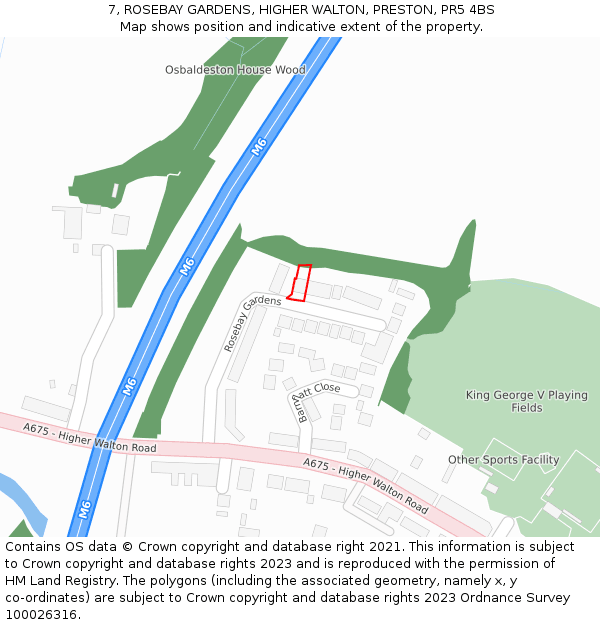 7, ROSEBAY GARDENS, HIGHER WALTON, PRESTON, PR5 4BS: Location map and indicative extent of plot