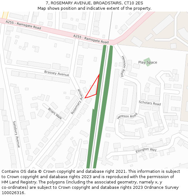 7, ROSEMARY AVENUE, BROADSTAIRS, CT10 2ES: Location map and indicative extent of plot