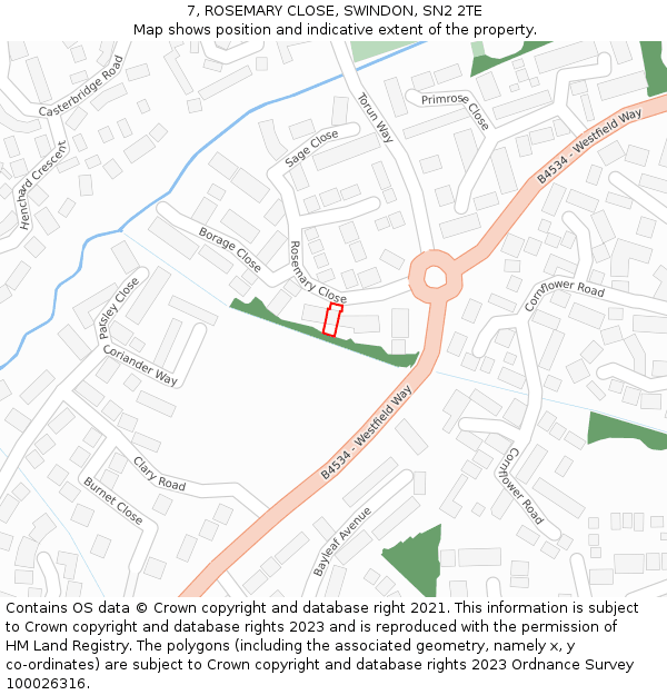 7, ROSEMARY CLOSE, SWINDON, SN2 2TE: Location map and indicative extent of plot