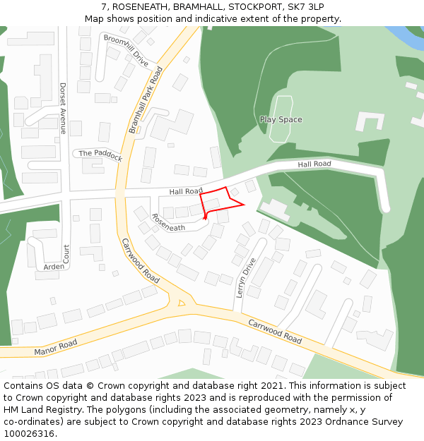 7, ROSENEATH, BRAMHALL, STOCKPORT, SK7 3LP: Location map and indicative extent of plot