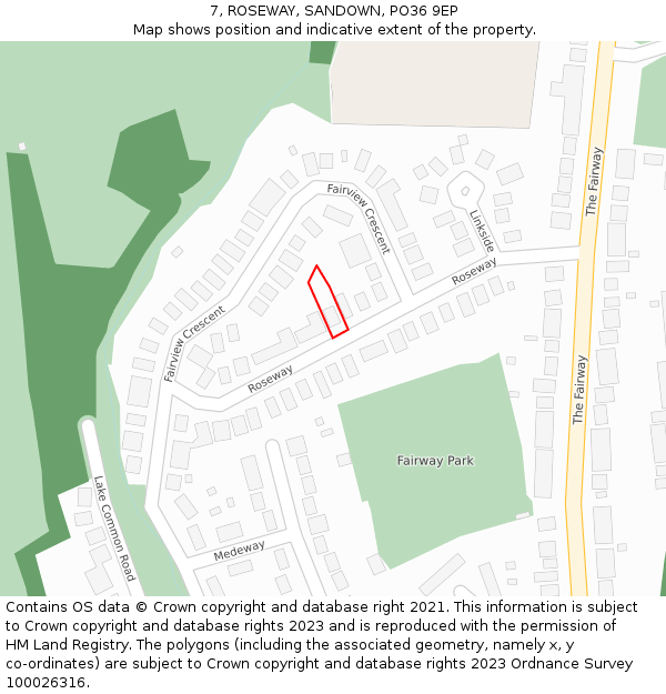 7, ROSEWAY, SANDOWN, PO36 9EP: Location map and indicative extent of plot