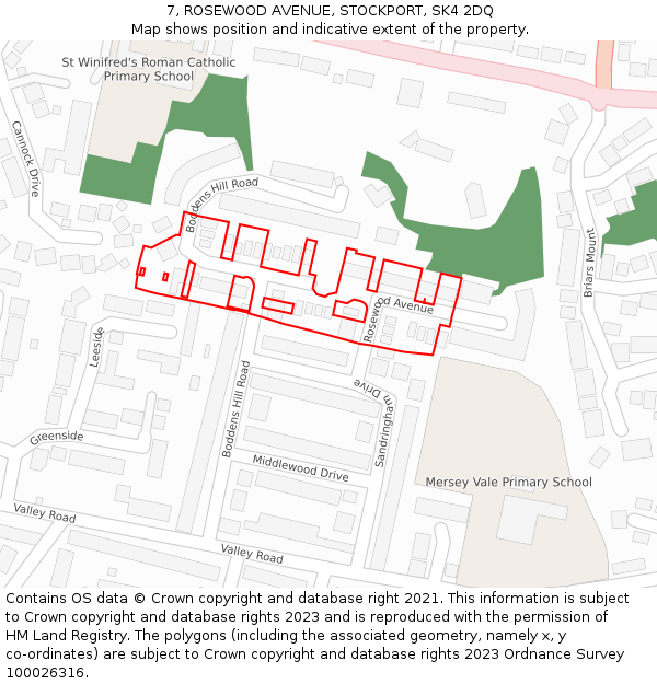 7, ROSEWOOD AVENUE, STOCKPORT, SK4 2DQ: Location map and indicative extent of plot