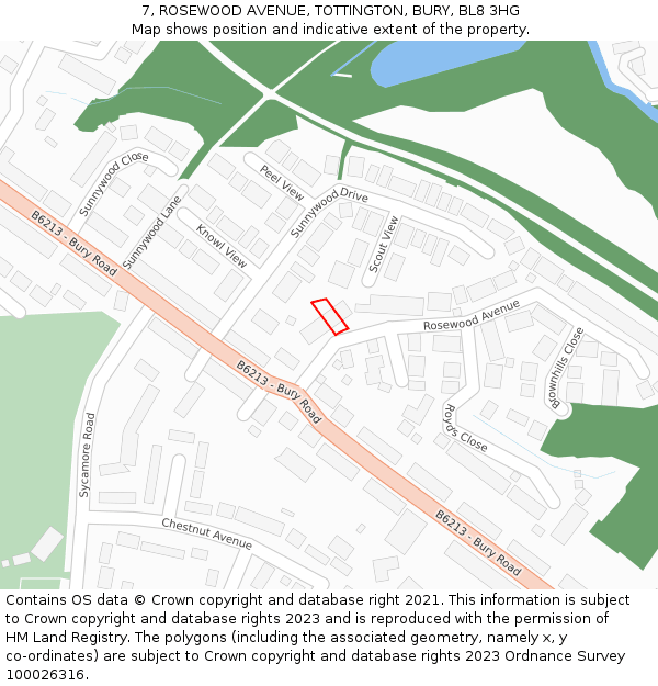 7, ROSEWOOD AVENUE, TOTTINGTON, BURY, BL8 3HG: Location map and indicative extent of plot