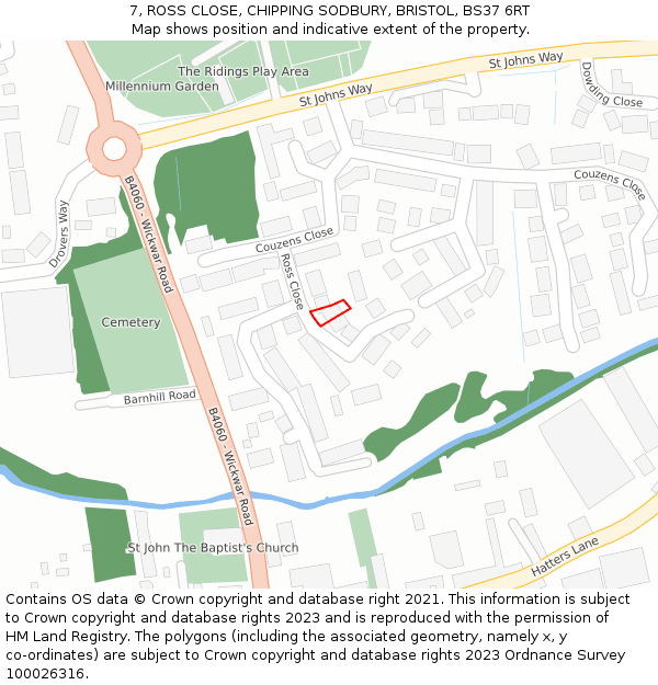 7, ROSS CLOSE, CHIPPING SODBURY, BRISTOL, BS37 6RT: Location map and indicative extent of plot