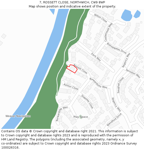 7, ROSSETT CLOSE, NORTHWICH, CW9 8WP: Location map and indicative extent of plot