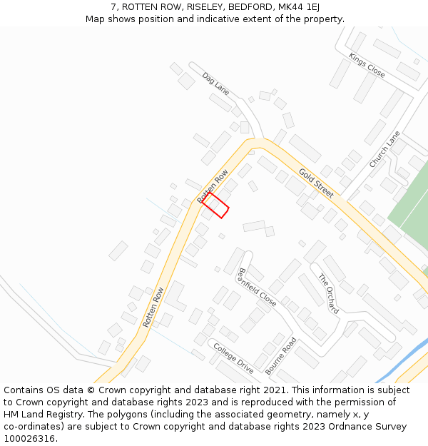 7, ROTTEN ROW, RISELEY, BEDFORD, MK44 1EJ: Location map and indicative extent of plot