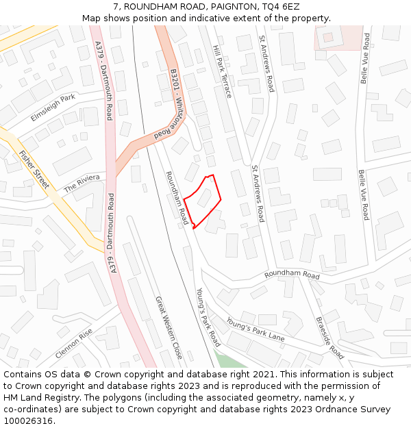 7, ROUNDHAM ROAD, PAIGNTON, TQ4 6EZ: Location map and indicative extent of plot