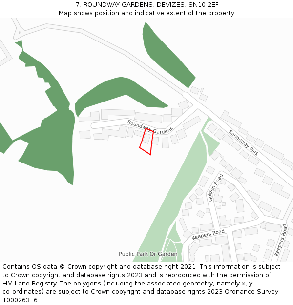 7, ROUNDWAY GARDENS, DEVIZES, SN10 2EF: Location map and indicative extent of plot