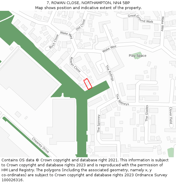 7, ROWAN CLOSE, NORTHAMPTON, NN4 5BP: Location map and indicative extent of plot