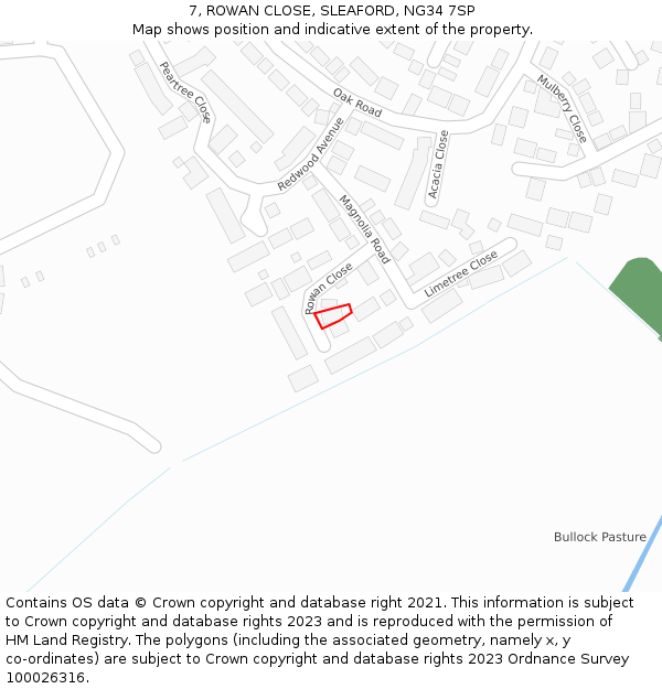 7, ROWAN CLOSE, SLEAFORD, NG34 7SP: Location map and indicative extent of plot