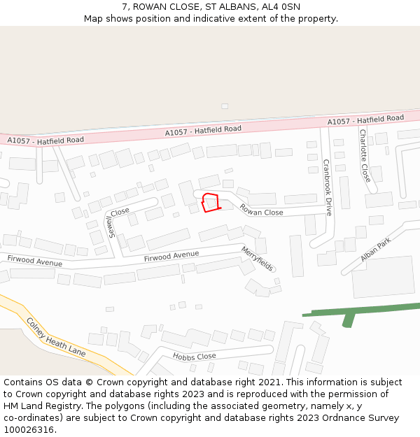 7, ROWAN CLOSE, ST ALBANS, AL4 0SN: Location map and indicative extent of plot