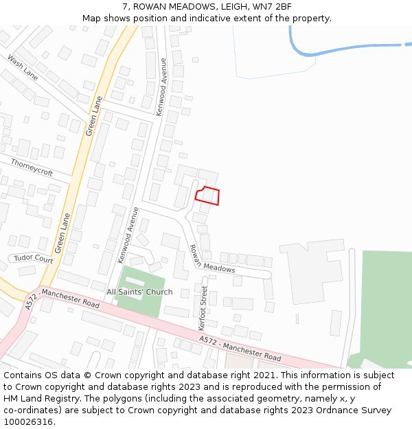 7, ROWAN MEADOWS, LEIGH, WN7 2BF: Location map and indicative extent of plot