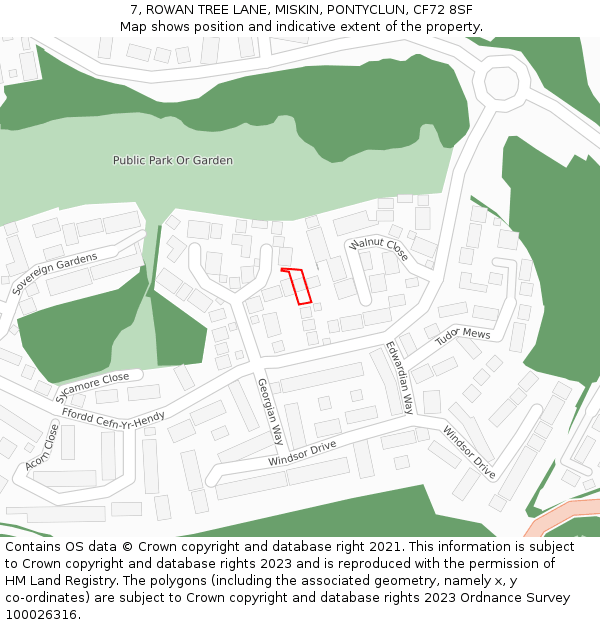 7, ROWAN TREE LANE, MISKIN, PONTYCLUN, CF72 8SF: Location map and indicative extent of plot