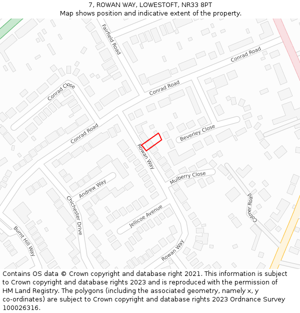 7, ROWAN WAY, LOWESTOFT, NR33 8PT: Location map and indicative extent of plot