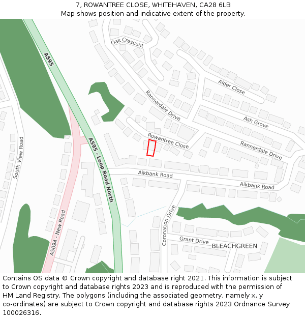 7, ROWANTREE CLOSE, WHITEHAVEN, CA28 6LB: Location map and indicative extent of plot