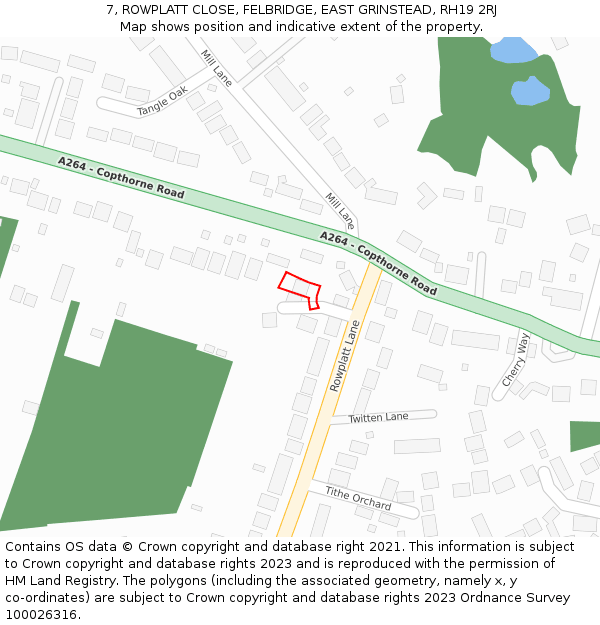 7, ROWPLATT CLOSE, FELBRIDGE, EAST GRINSTEAD, RH19 2RJ: Location map and indicative extent of plot