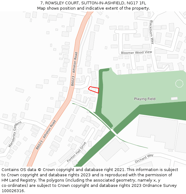7, ROWSLEY COURT, SUTTON-IN-ASHFIELD, NG17 1FL: Location map and indicative extent of plot