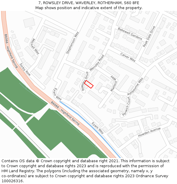 7, ROWSLEY DRIVE, WAVERLEY, ROTHERHAM, S60 8FE: Location map and indicative extent of plot
