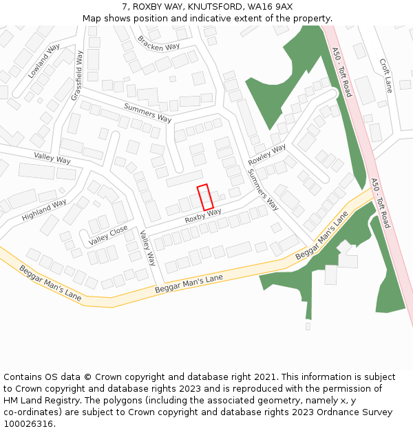 7, ROXBY WAY, KNUTSFORD, WA16 9AX: Location map and indicative extent of plot
