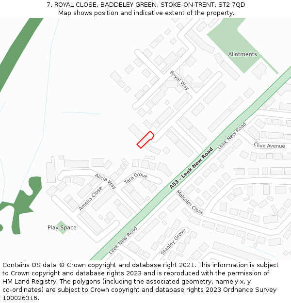 7, ROYAL CLOSE, BADDELEY GREEN, STOKE-ON-TRENT, ST2 7QD: Location map and indicative extent of plot