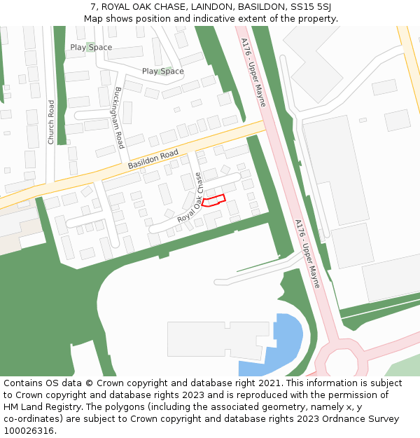 7, ROYAL OAK CHASE, LAINDON, BASILDON, SS15 5SJ: Location map and indicative extent of plot