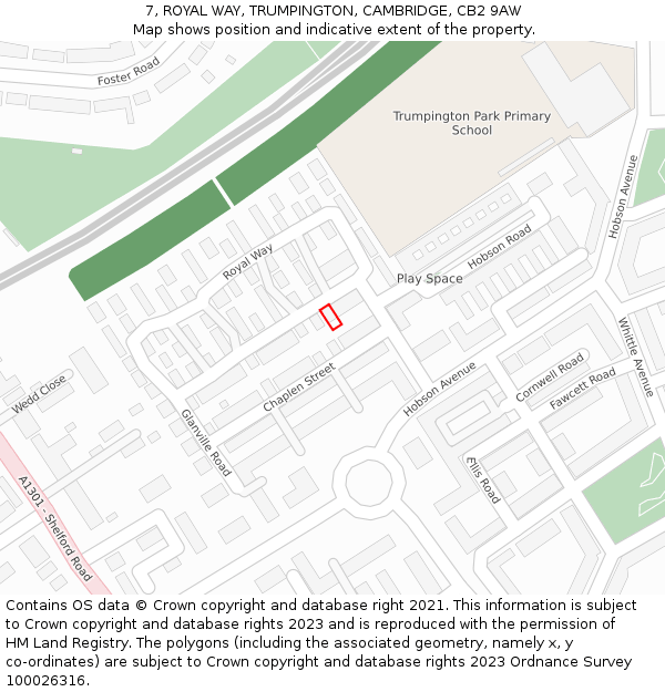 7, ROYAL WAY, TRUMPINGTON, CAMBRIDGE, CB2 9AW: Location map and indicative extent of plot