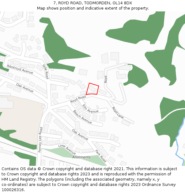 7, ROYD ROAD, TODMORDEN, OL14 8DX: Location map and indicative extent of plot