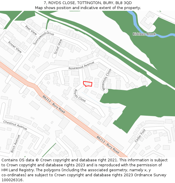 7, ROYDS CLOSE, TOTTINGTON, BURY, BL8 3QD: Location map and indicative extent of plot