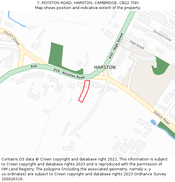 7, ROYSTON ROAD, HARSTON, CAMBRIDGE, CB22 7NH: Location map and indicative extent of plot