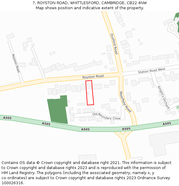 7, ROYSTON ROAD, WHITTLESFORD, CAMBRIDGE, CB22 4NW: Location map and indicative extent of plot