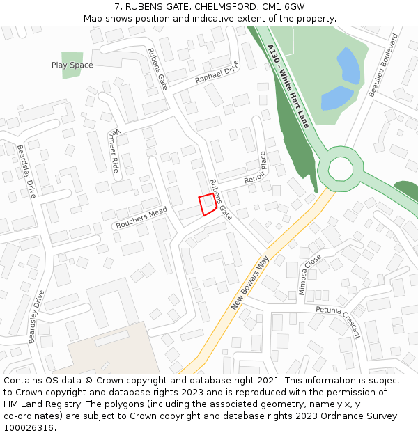 7, RUBENS GATE, CHELMSFORD, CM1 6GW: Location map and indicative extent of plot