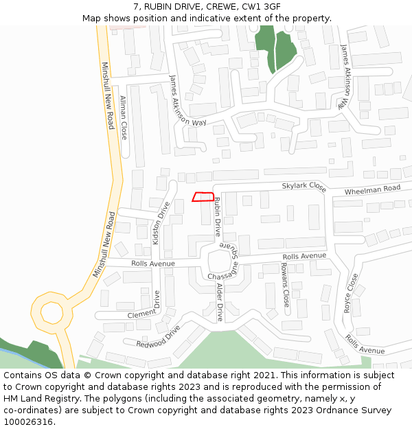 7, RUBIN DRIVE, CREWE, CW1 3GF: Location map and indicative extent of plot